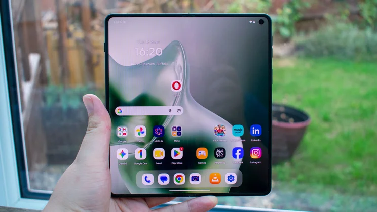 Motorola Razr Fold unfolded in hand, front view