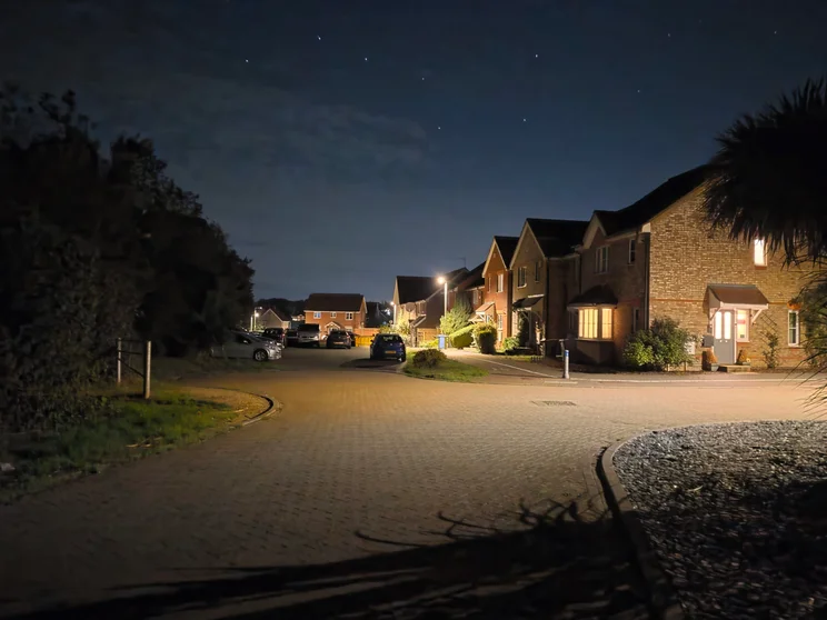 A close of houses at night