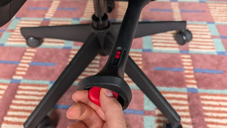Secretlab Atlas review - close up of height lever and resistance switch