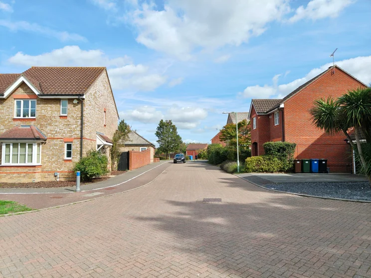 Quiet street with houses on both sides