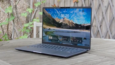 The Asus Zenbook 14 (2026), open, pictured from the front, right quarter