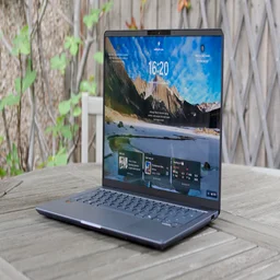 The Asus Zenbook 14 (2026), open, pictured from the front, right quarter
