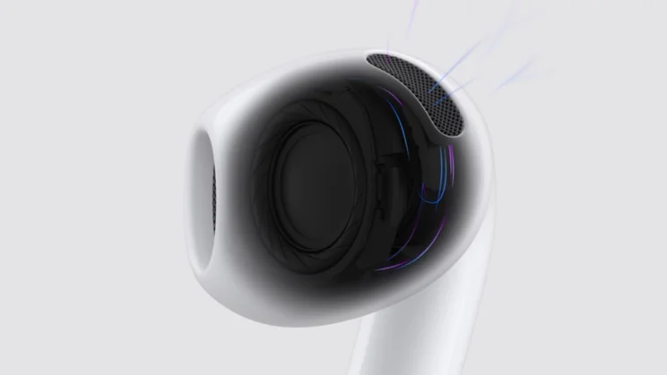 An image showing the new acoustic architecture inside one of the Apple AirPods 5 earbuds