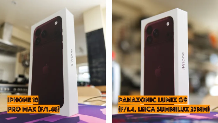 iPhone 18 Pro Max bokeh f1.48 vs Panasonic G9 with Leica 25mm