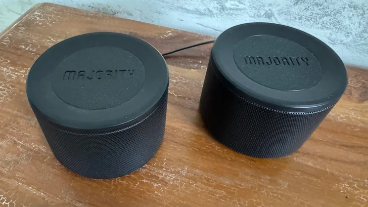 The pair of rear speakers that are part of the Majority Bowfell Halo Atmos soundbar system