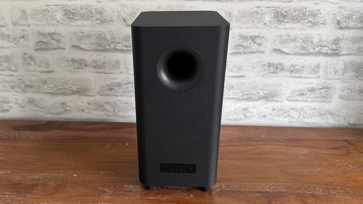 Front view of the subwoofer included in the Majority Bowfell Halo Atmos soundbar system