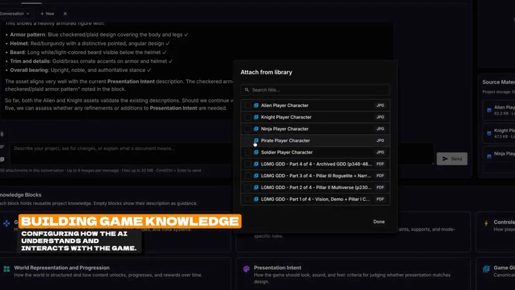 A screenshot from the Modl.ai demo showing the tool building game knowledge