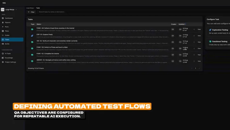 A screenshot from the Modl.ai demo showing the tool defining automated test flows