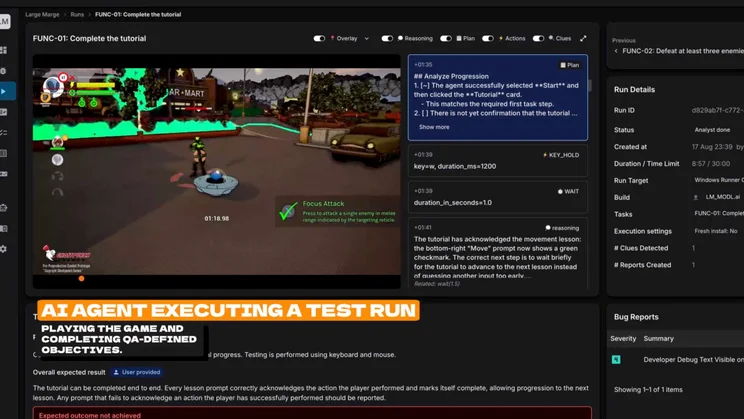 A screenshot from the Modl.ai demo showing the tool executing a test run