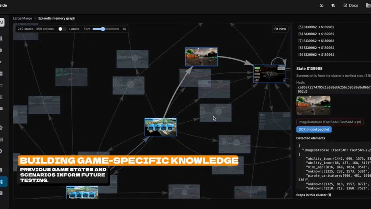 A screenshot from the Modl.ai demo showing how it builds game-specific knowledge