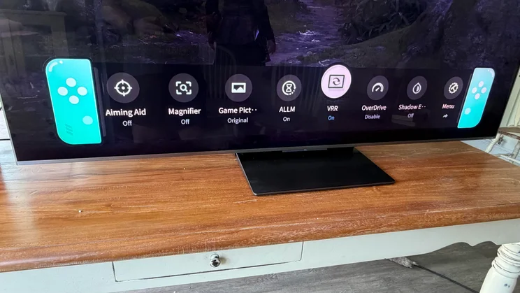 The game menu displayed on screen of the TCL C8L SQD Mini LED TV 