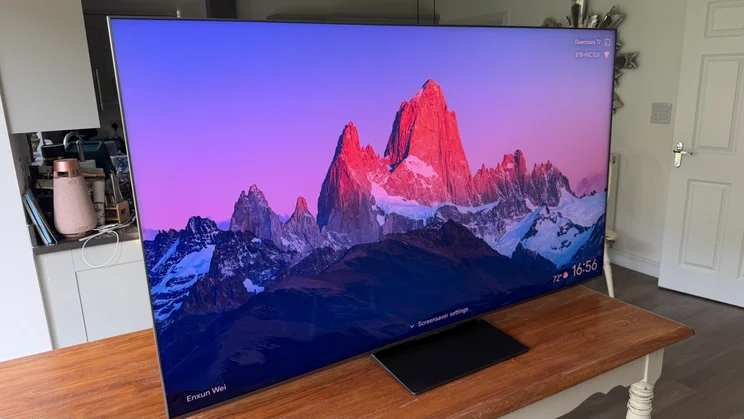 View of the TCL C8L SQD Mini LED TV from the left-hand side