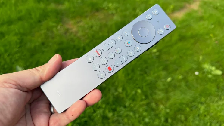 The remote control included with the TCL C8L SQD Mini LED TV