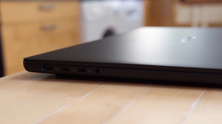 Left side of the closed Asus ProArt P16 RTX Spark laptop, showing an HDMI port, two 40Gbps USB-C ports and a 3.5mm headphone and microphone jack.