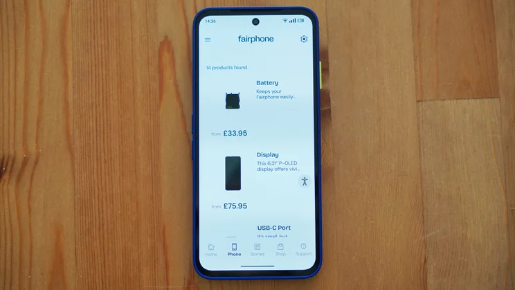 Fairphone 6 Plus face up on a table