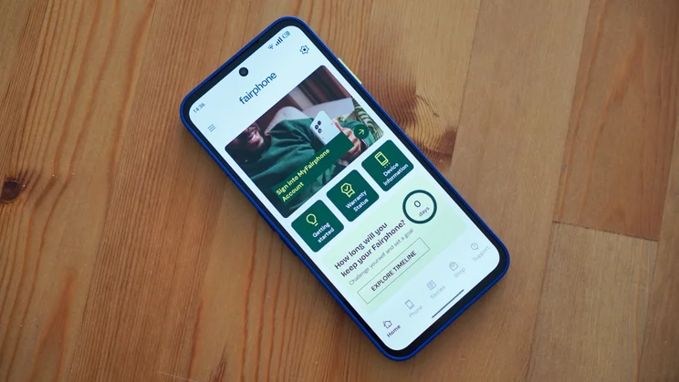 Fairphone 6 Plus face up, angled view