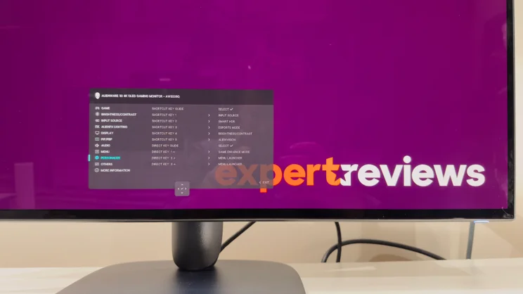 Alienware AW3226Q gaming monitor showing its on-screen display.