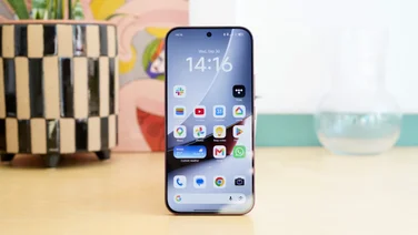 Poco F9 Ultra standing upright, display on homescreen