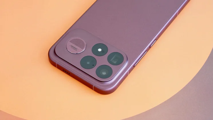 Poco F9 Ultra face down, angled view of rear cameras