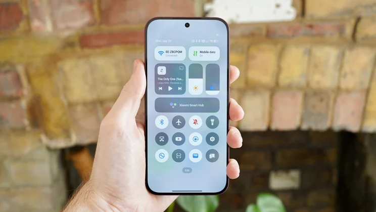 Poco F9 Ultra in hand, displaying control centre