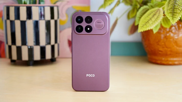 Poco F9 Ultra standing upright, rear view