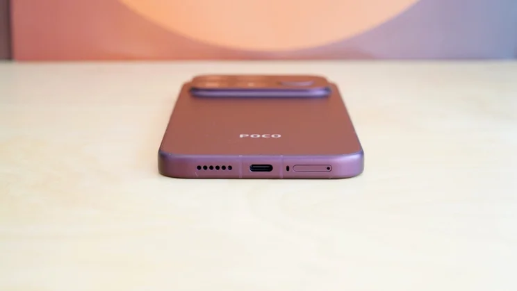 Poco F9 Ultra lying face down. showing charging port