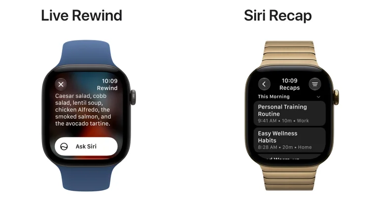 Renders of the Apple Watch Series 12 showing the upcoming Live rewind and Live recap features