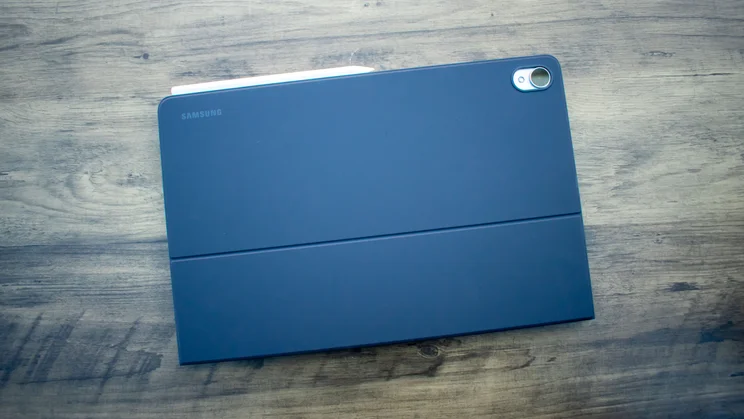 Samsung Galaxy Tab S12 Plus in the Slim Keyboard case, folded closed on a desk