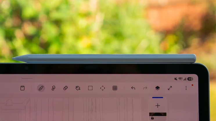 S Pen stylus attached to the top edge of the Samsung Galaxy Tab S12 Plus