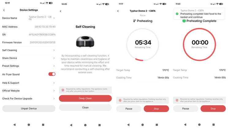 A series of side-by-side screenshots of the Typhur app