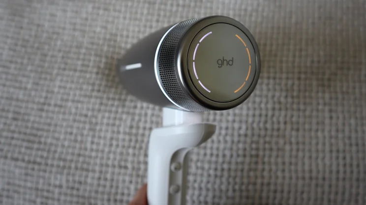 A closeup of the rear display on the GHD Speed Ionic hair dryer
